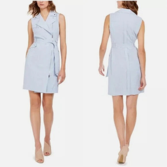 NEW CALVIN KLEIN MOTO BLUE WRAP DRESS SZ 12 NEW WITH TAGS - Picture 1 of 10